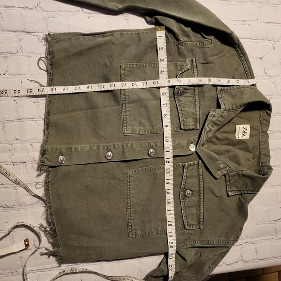 ZARA Army Green Denim Jean Shacket Size XS - Picture 8 of 9